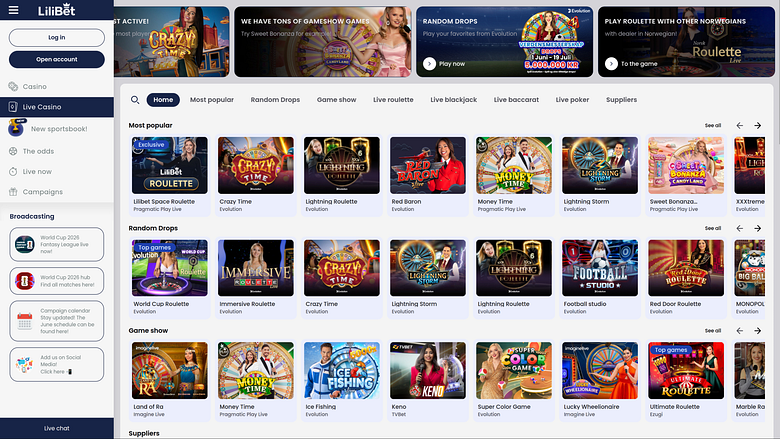 Casino Lilibet pour ordinateur avec croupier en direct