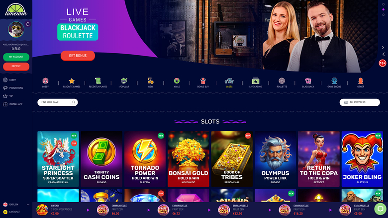 Jeux de casino Limewin sur ordinateur