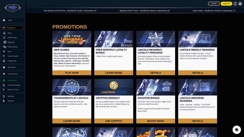 Lincoln Casino Desktop Promotions