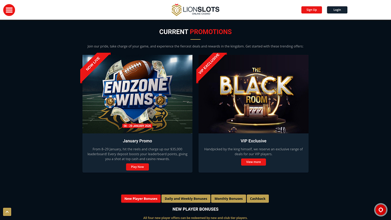 Lion Slots Casino Desktop-Aktionen
