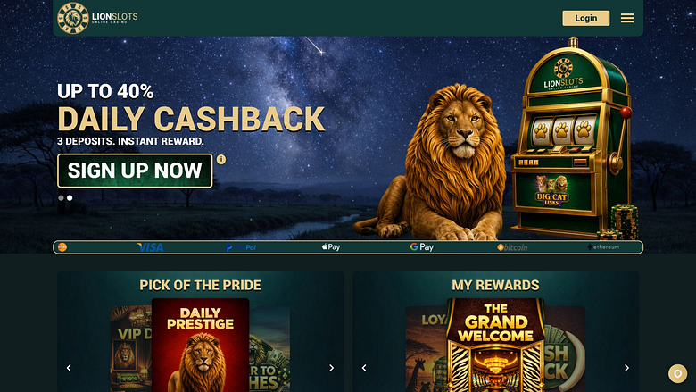Главная страница казино Lion Slots для настольных компьютеров