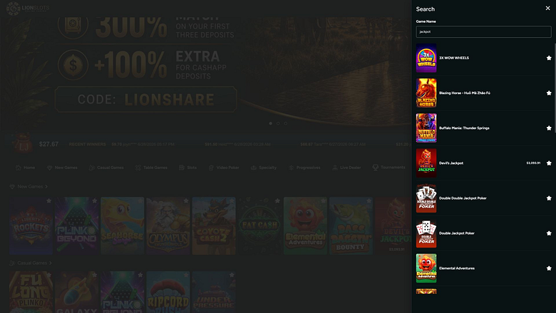 Джекпот казино Lion Slots для настольных компьютеров