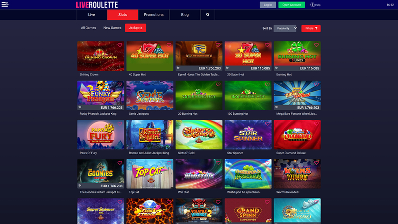 Jackpot de casino en ligne pour roulette en direct