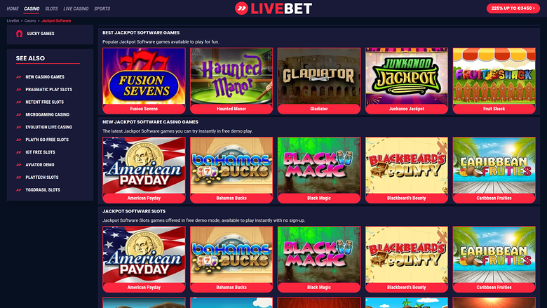 Jackpot de bureau du casino Livebet