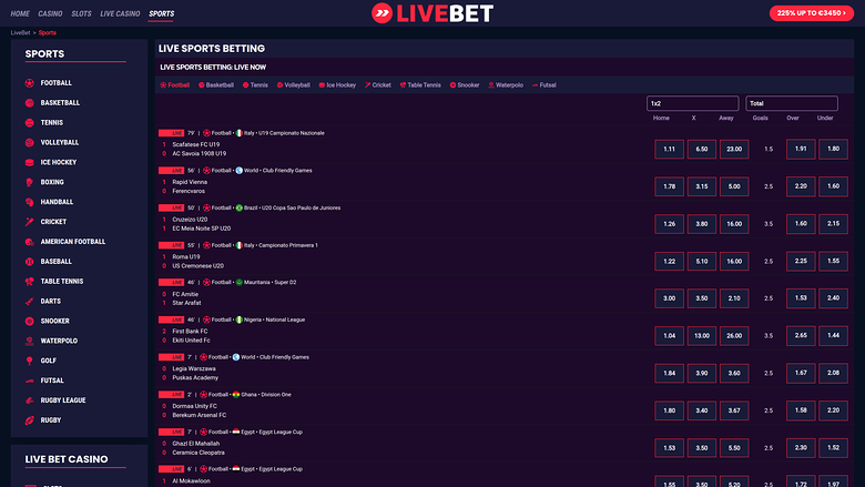 Livebet Casino Sports sur ordinateur