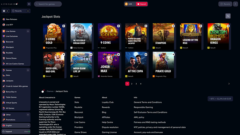 Джекпот LiveCasino для настольных компьютеров