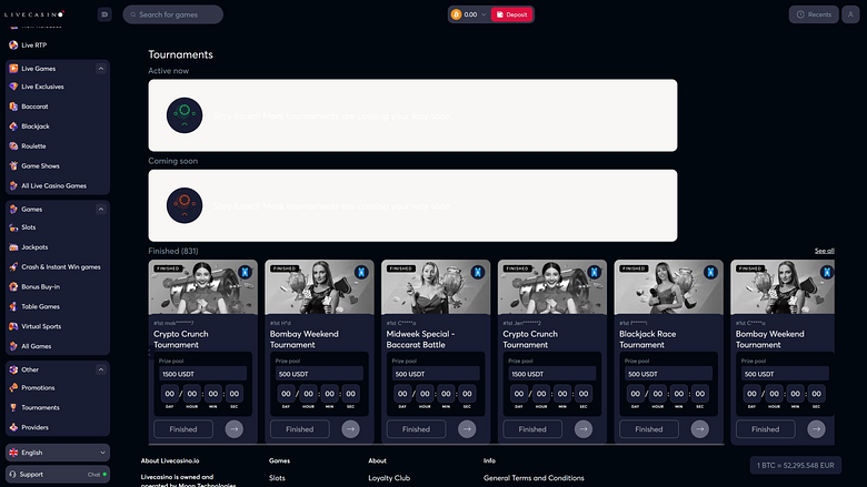 Турниры LiveCasino для настольных компьютеров