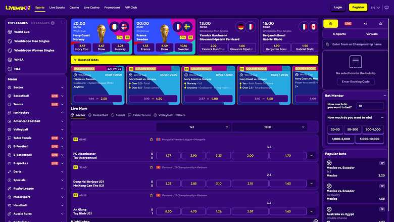 LiveWinz Casino Desktop Sports