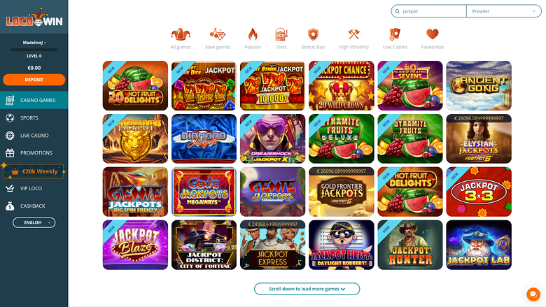 Jackpot desktop del casinò Locowin