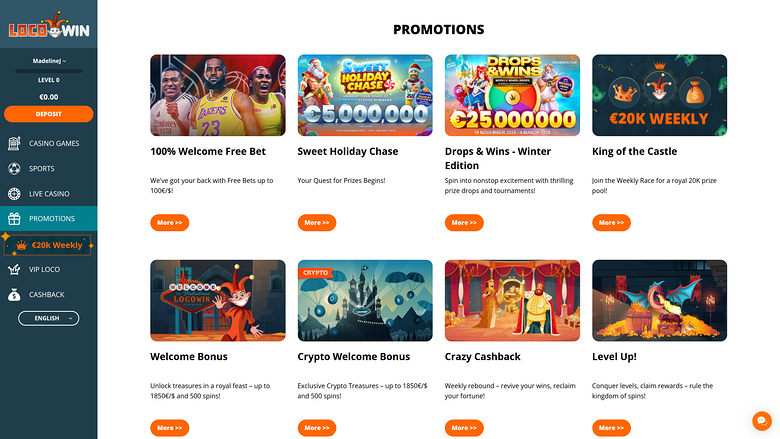 Promozioni desktop del casinò Locowin