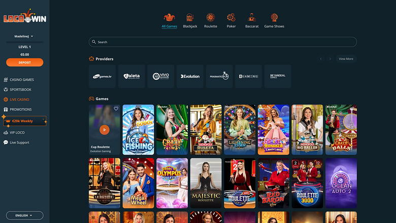 Casino Locowin sur ordinateur avec croupier en direct