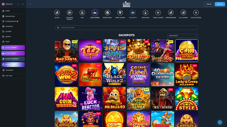 Джекпот казино Loki для настольных компьютеров