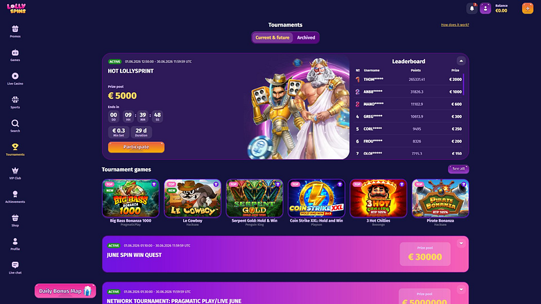 Tournois de casino Lolly Spins sur ordinateur