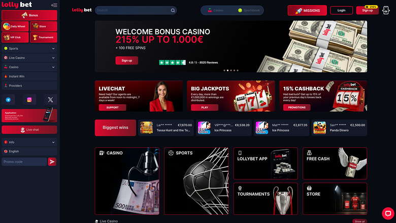 Lollybet Casino Desktop-Startseite