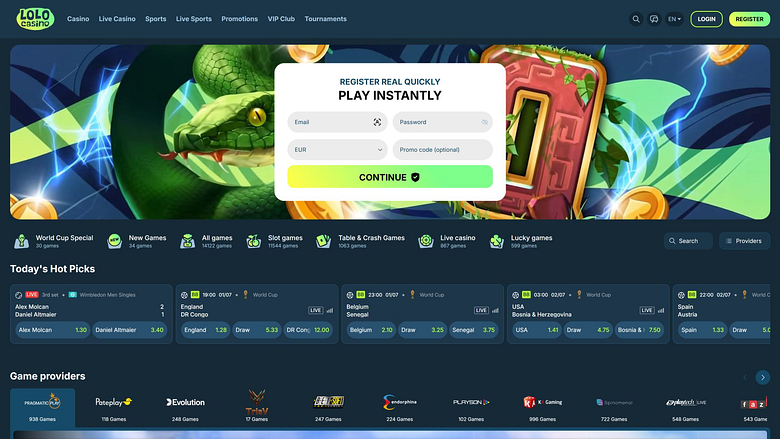 Главная страница Lolo Casino для настольных компьютеров