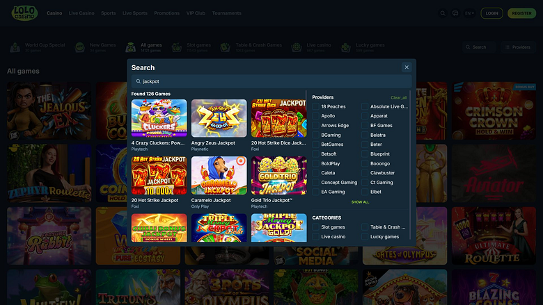Джекпот Lolo Casino для настольных компьютеров