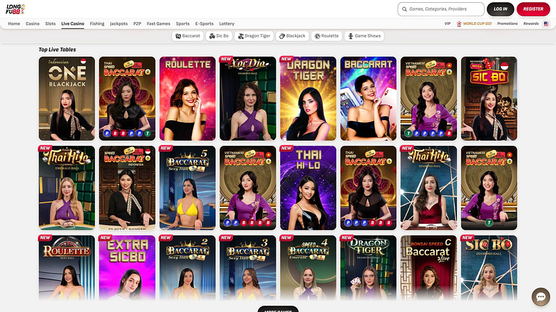 Casino LongFu88 sur ordinateur avec croupier en direct