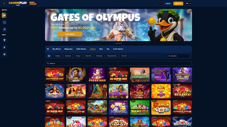 LooniePlay Casino jackpot page