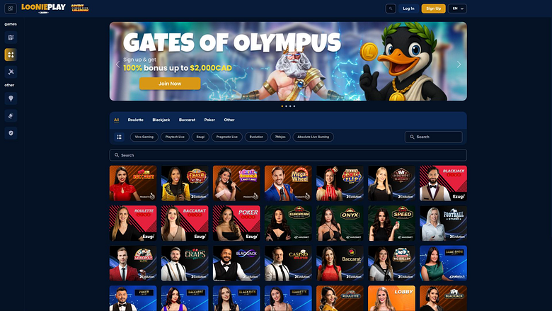 LooniePlay Casino live dealer page