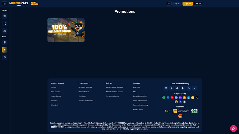 LooniePlay Casino promotions page