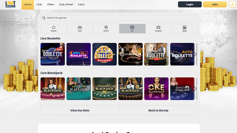 Casino Loot sur ordinateur avec croupier en direct