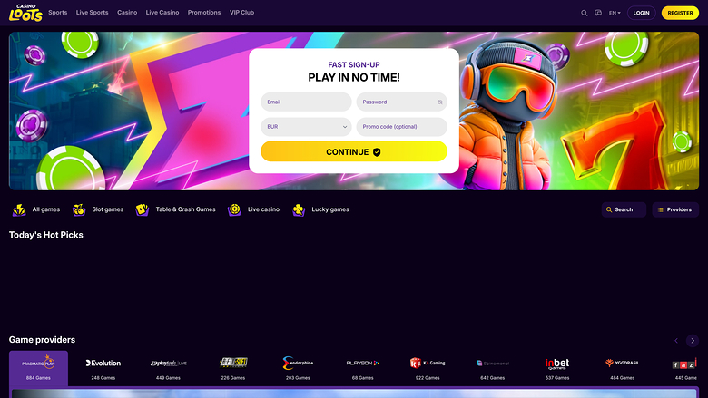 Homepage di Casino Loots