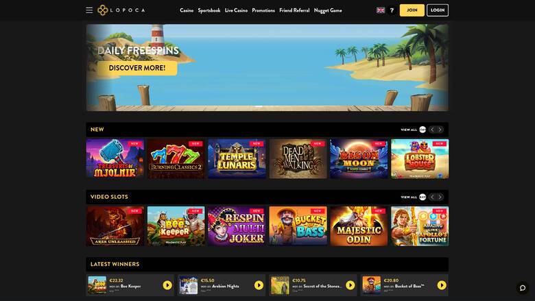 Screenshot della homepage di Lopoca Casino