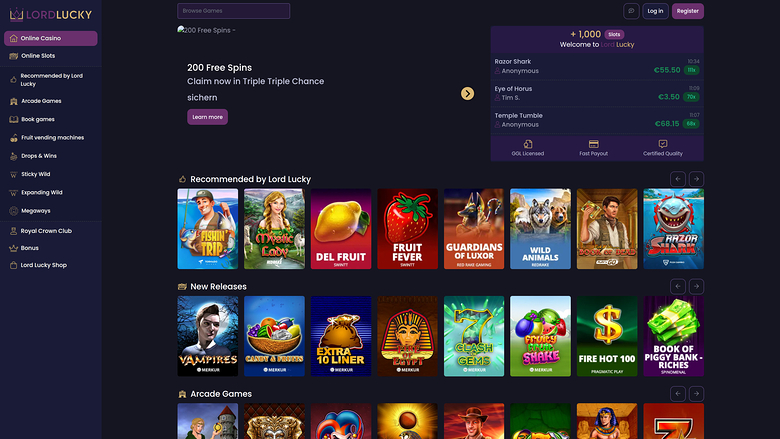Lord Lucky Casino Desktop Homepage