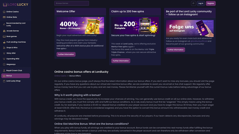 Lord Lucky Casino Desktop Promotions