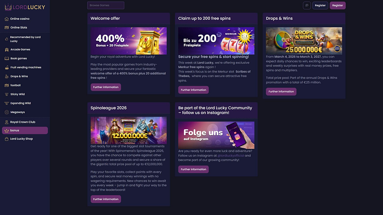 Promozioni desktop di Lord Lucky Casino