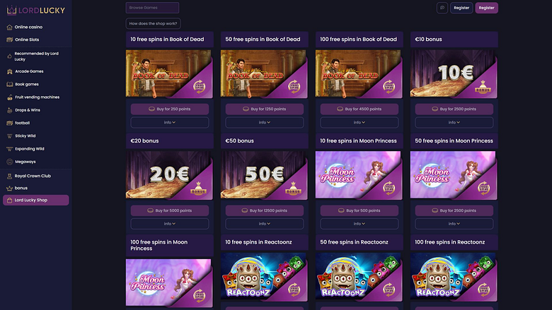 Negozio di computer desktop di Lord Lucky Casino