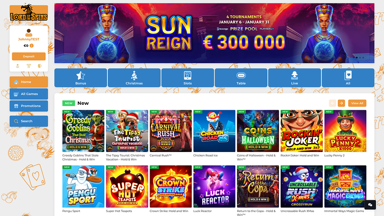 Page d'accueil du casino Lord Of The Spins pour ordinateur