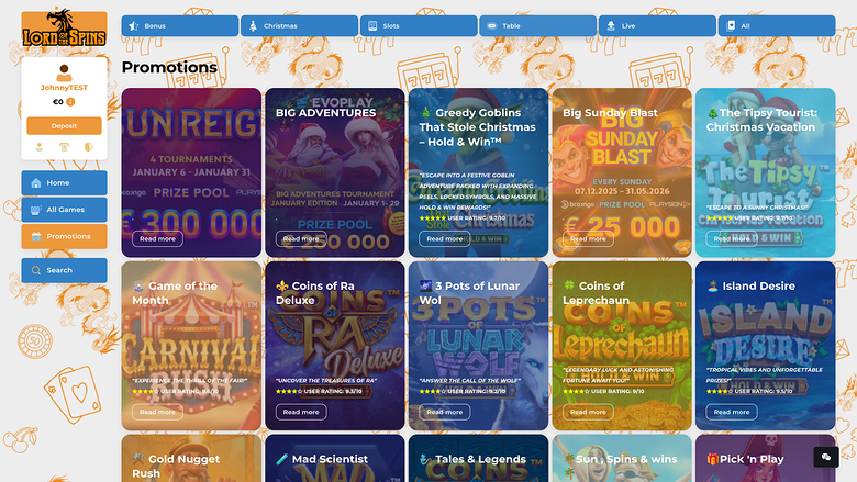 Promotions sur ordinateur du casino Lord Of The Spins