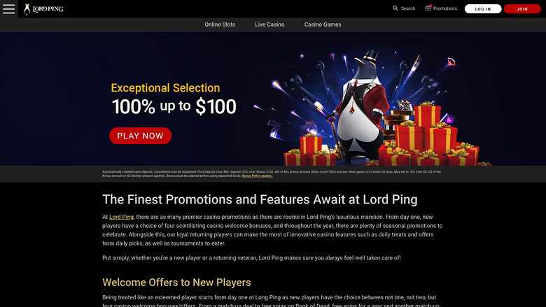 Promociones de escritorio del casino Lord Ping