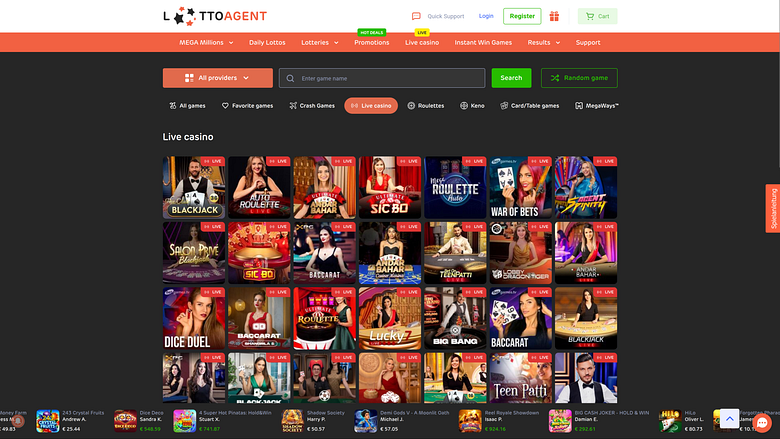 Agent de loterie sur ordinateur avec croupier en direct