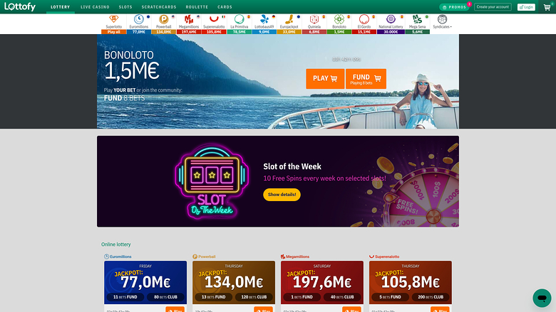 Page d'accueil du casino Lottofy pour ordinateur