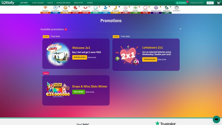 Promotions Lottofy Casino sur ordinateur