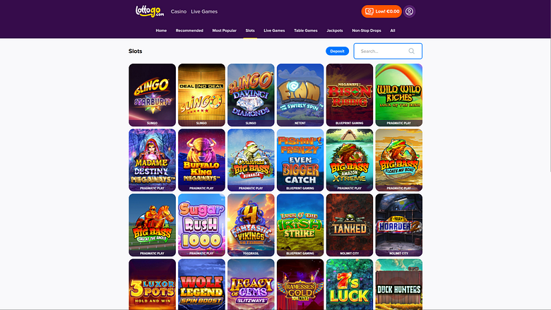 Juegos de escritorio del casino LottoGo