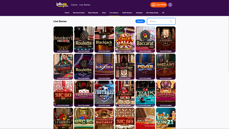 LottoGo Casino con crupier en vivo para escritorio