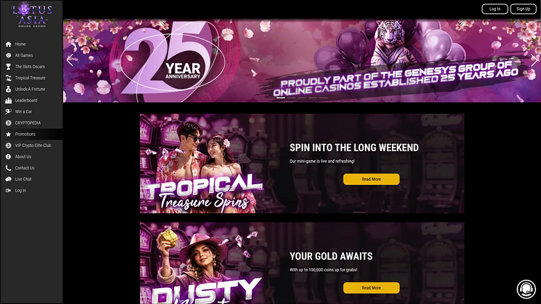 Promotions sur ordinateur de bureau du casino Lotus Asia