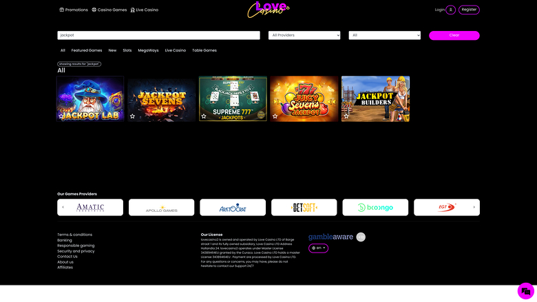 Jackpot de bureau Lovecasino