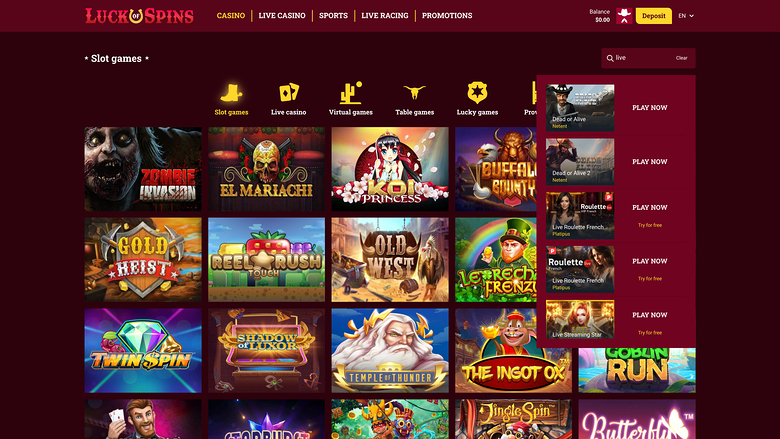 Casino Luck Of Spins pour ordinateur avec croupier en direct