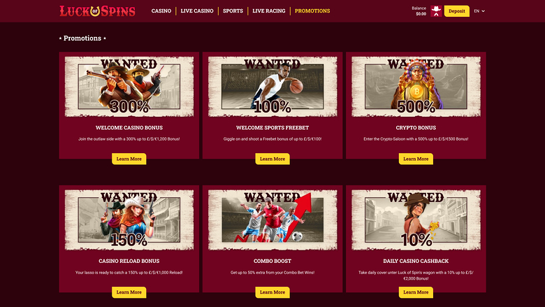 Promotions pour ordinateur de bureau du casino Luck Of Spins