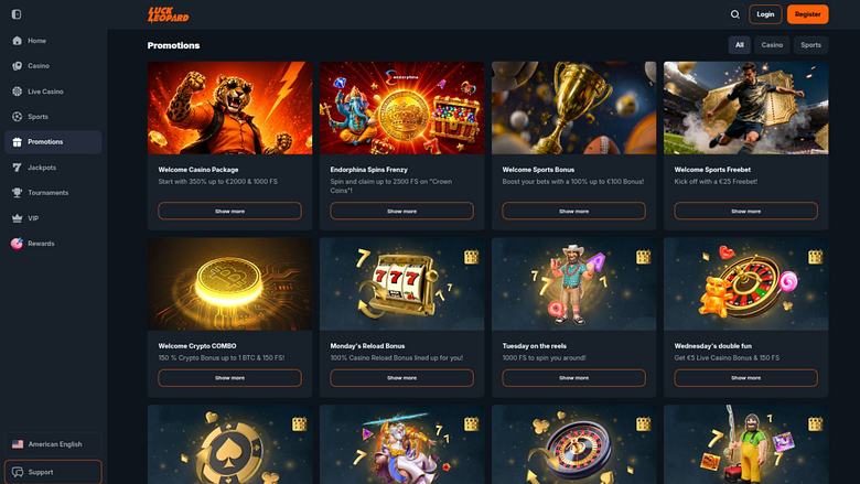 Capture d'écran de la page des promotions du casino Luck Leopard