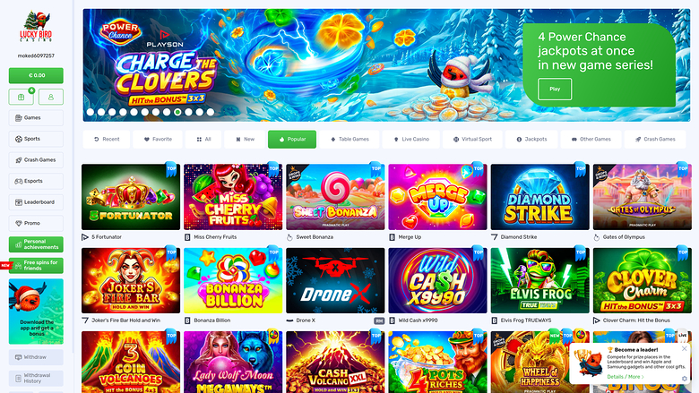 Página de inicio de Lucky Bird Casino para escritorio