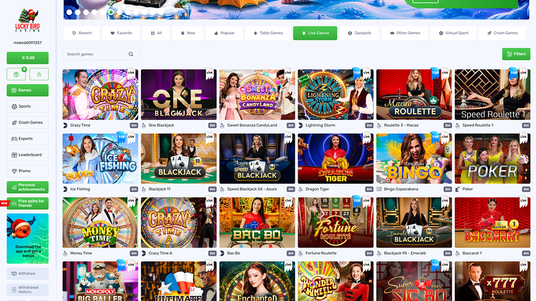 Casino Lucky Bird con crupier en vivo de escritorio