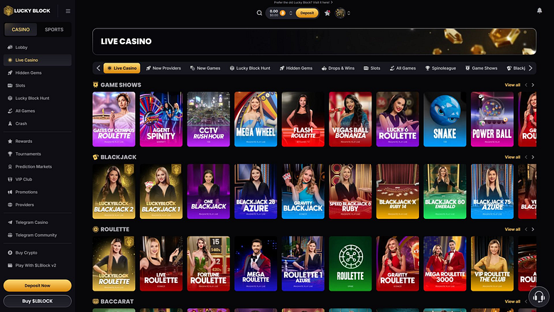 Crupier en Vivo de Lucky Block Casino para Escritorio