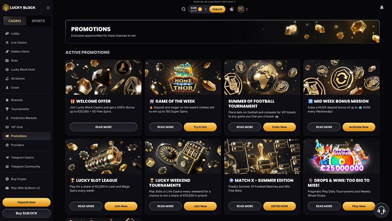 Promociones de escritorio de Lucky Block Casino