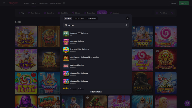 Lucky Circus Casino Desktop-Jackpot