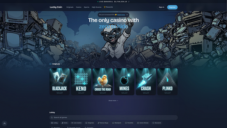 Lucky Coin Casino Desktop Homepage